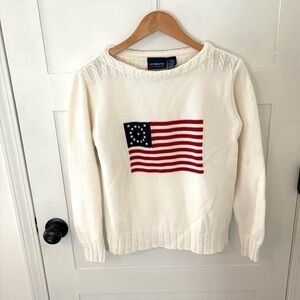 Liz Claiborne Cotton Vintage Flag Cable Knit Boat Neck Sweater. Size Small.